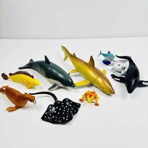 Rubber Sea Animals Tiger Shark Dolphin Humpback Whale 1991 Lot Of 9 Figures Toys